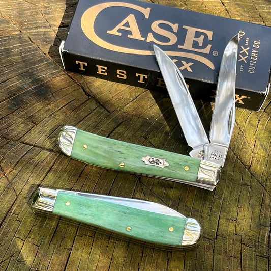Case XX Emerald Green Bone Mini Trapper Wharncliffe Blade