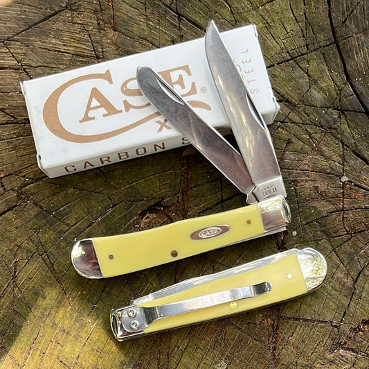 Case XX Yellow Synthetic Carbon Steel Trapper w/ Pocket Clip